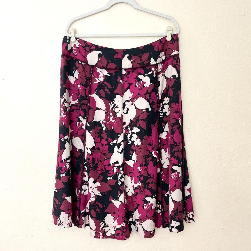 EAST Floral Silk & Cotton Dark Romantic Y2K Office Knee-Length Skirt UK 16 US 12